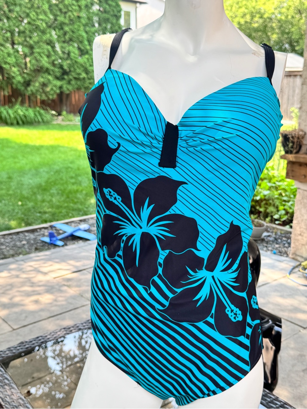 Turquoise & Black Floral One-Piece Swimsuit